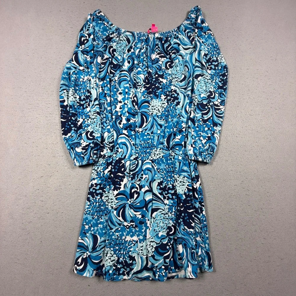 Lilly Pulitzer Calla Off Shoulder Romper Twilight Blue XXS 3/4 Sleeve Blouson